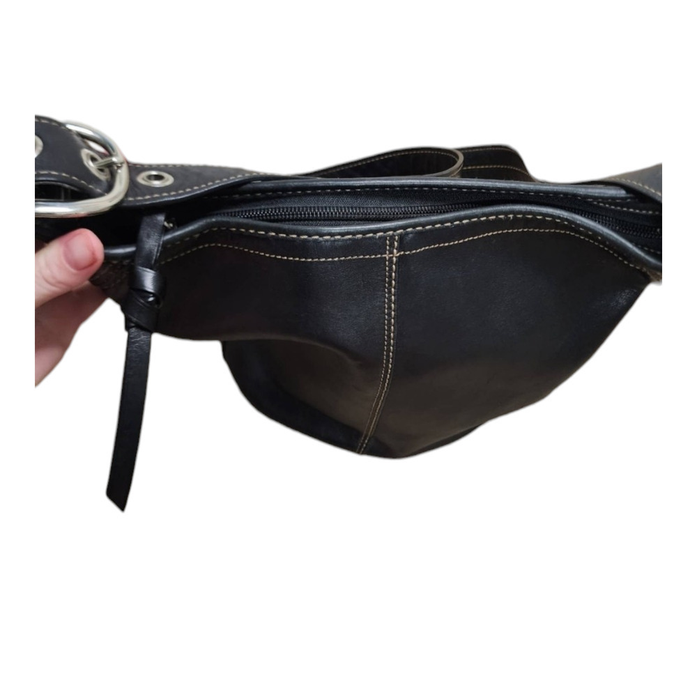 COACH Black Leather Duffle w Exterior Zipper Pocket Crossbody to Shoulder Strap - Picture 4 of 11